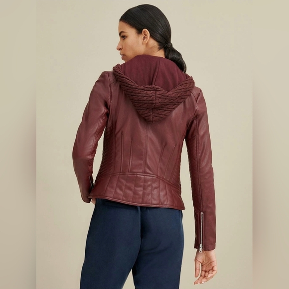 Guess x Wilson's Leather Women's Burgundy Cable-Knit Faux-Leather Jacket S - Picture 2 of 16